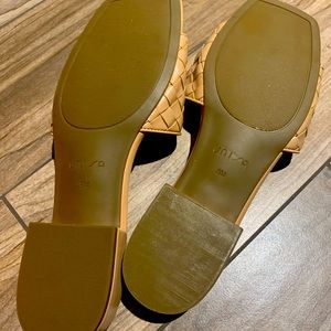 Tan cross braid slides, Unisa brand, size 8